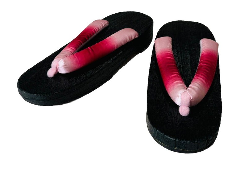 Japanese Traditional Geta Kimono Pink Punk Black Wooden Sandals Women 7/8