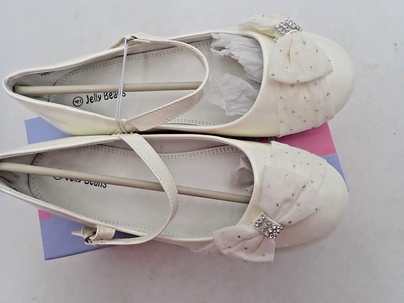Jelly Beans Ivory Gold Mary Jane W/ Rhinestones Sizes 12 & 4 Little Girl
