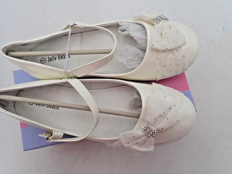 Jelly Beans Ivory Gold Mary Jane W/ Rhinestones Sizes 12 & 4 Little Girl