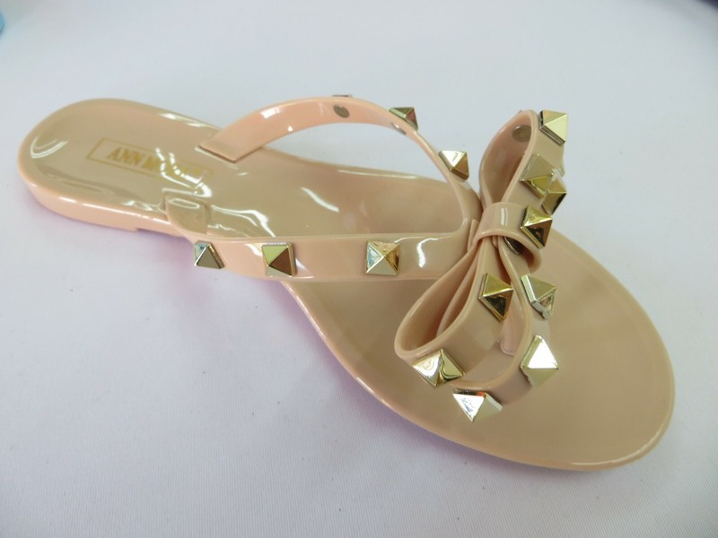 Jelly Sandal "ANDREA" Girls/Kids Flip Flop Flats Slip On Studded Bow - Ann More