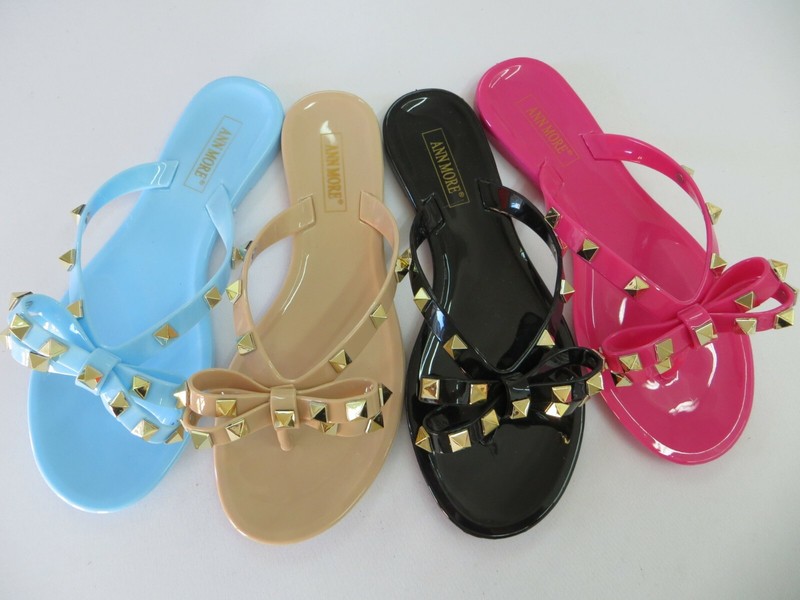 Jelly Sandal "ANDREA" Girls/Kids Flip Flop Flats Slip On Studded Bow - Ann More