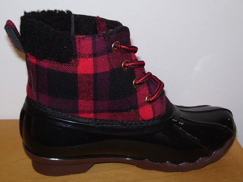 Jessica Carlyle Girls Black Red Buffalo Plaid Rain Snow Duck Boots Sz 8 9 10 12
