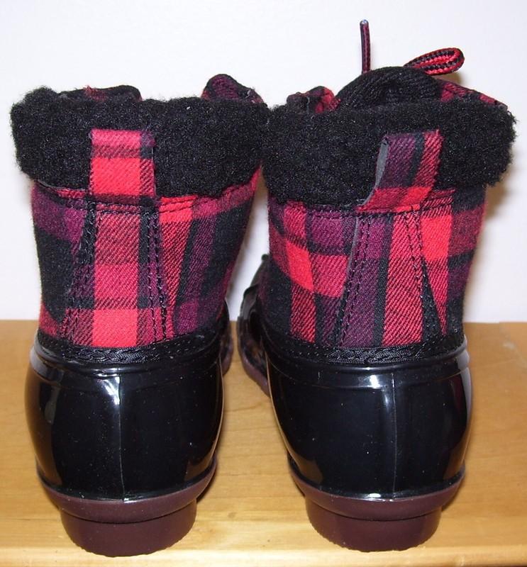 Jessica Carlyle Girls Black Red Buffalo Plaid Rain Snow Duck Boots Sz 8 9 10 12