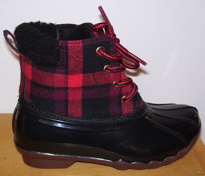 Jessica Carlyle Girls Black Red Buffalo Plaid Rain Snow Duck Boots Sz 8 9 10 12
