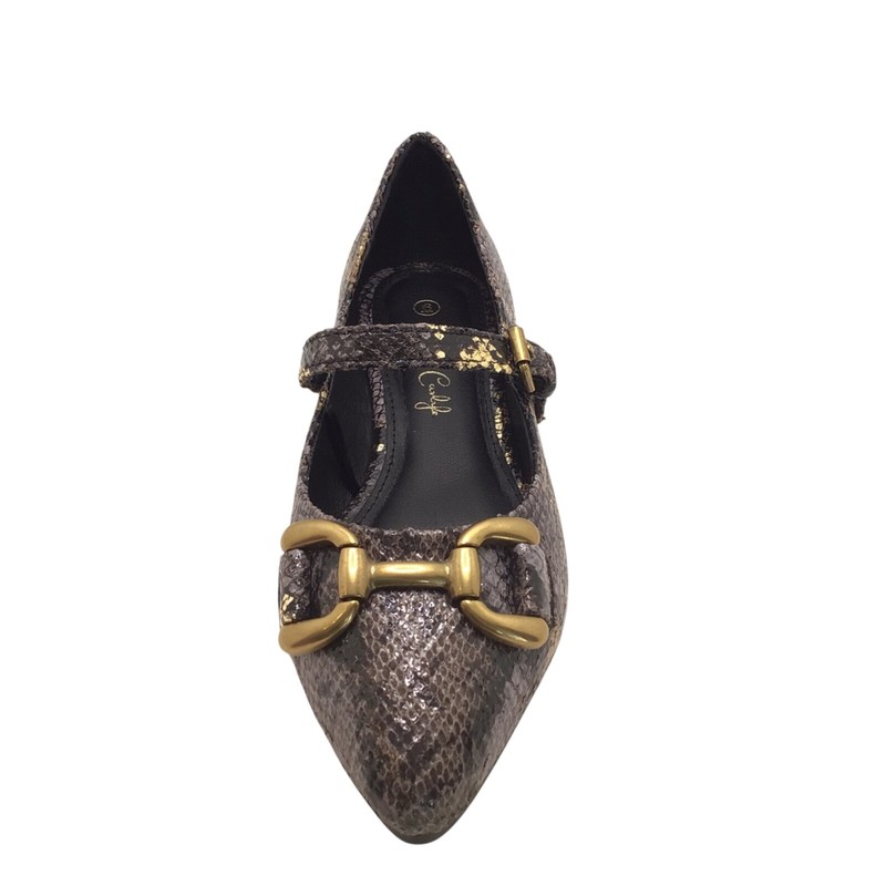 Jessica Carlyle Womens Metallic Snake Print Pointed Toe Mary Jane Ballet Flats