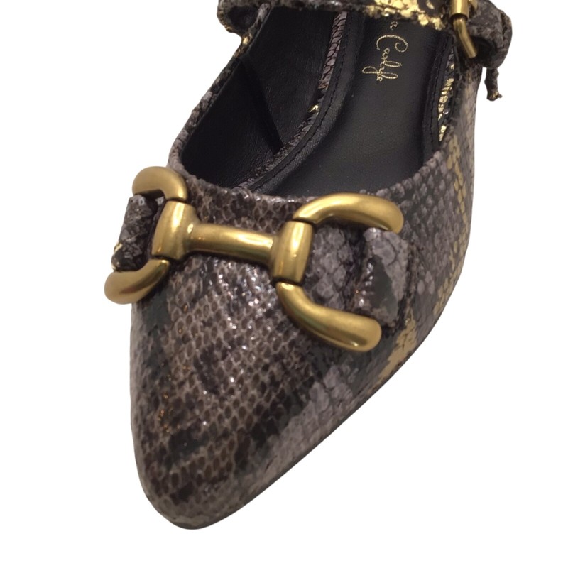 Jessica Carlyle Womens Metallic Snake Print Pointed Toe Mary Jane Ballet Flats