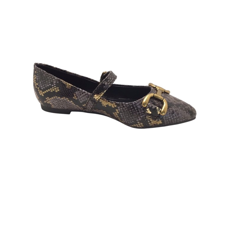 Jessica Carlyle Womens Metallic Snake Print Pointed Toe Mary Jane Ballet Flats