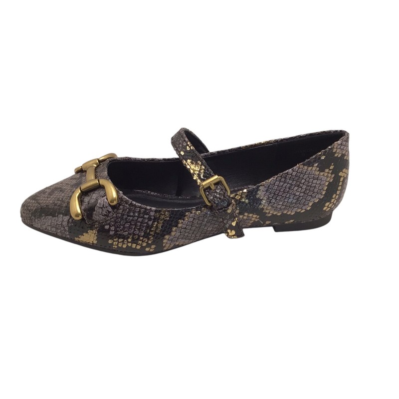 Jessica Carlyle Womens Metallic Snake Print Pointed Toe Mary Jane Ballet Flats