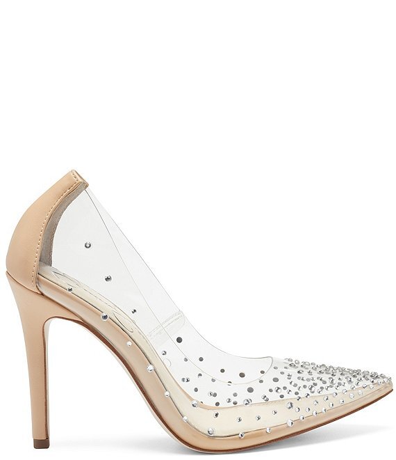 Jessica Simpson Pixera3 Rhinestones Embellished Pointed Toe Stiletto Pumps Clear