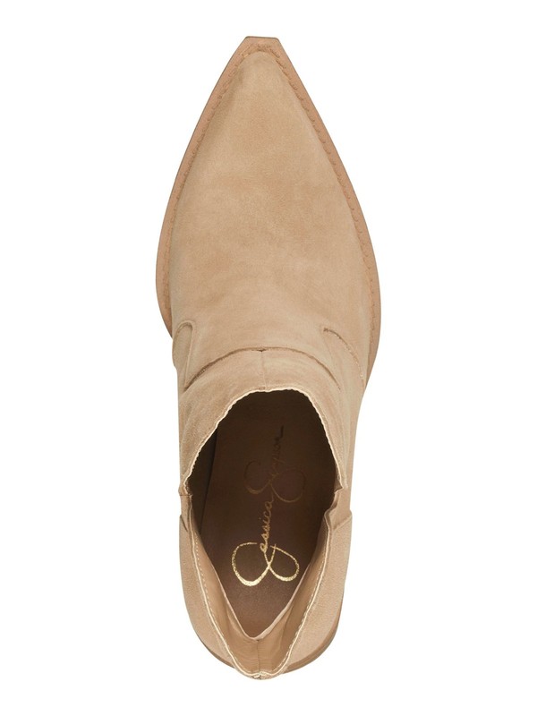 JESSICA SIMPSON Womens Beige Leeshi Slip On Leather Western Boot 8.5 M