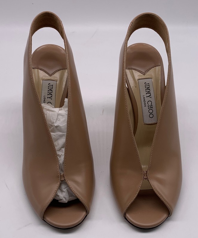 Jimmy Choo Nude Shar Leather Peep Toe Ballet Sandal Pump 38.5 Us 8 5