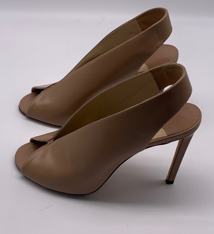 Jimmy Choo Nude Shar Leather Peep Toe Ballet Sandal Pump 38.5 Us 8 5