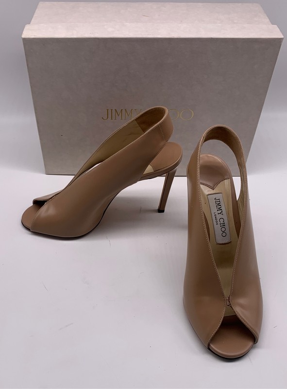 Jimmy Choo Nude Shar leather Peep Toe Ballet Sandal Pump 38.5 us 8 5