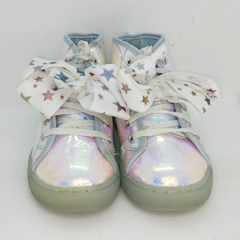JoJo Siwa Designer Girls Pre-owned Translucent Silver W/Bow Sneakers - Sz. 13