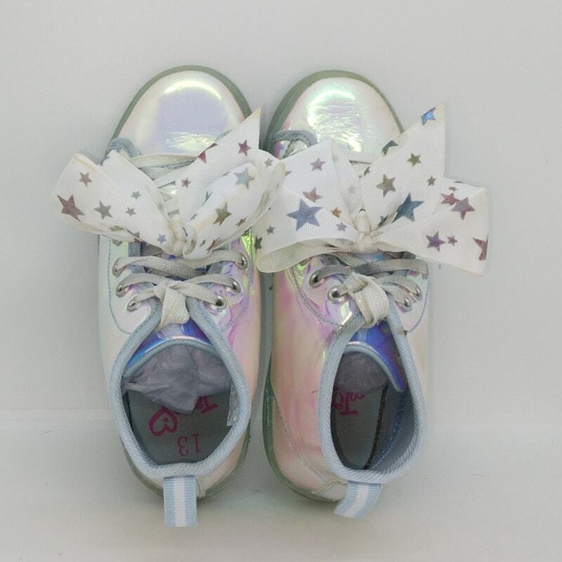 JoJo Siwa Designer Girls Pre-owned Translucent Silver W/Bow Sneakers - Sz. 13