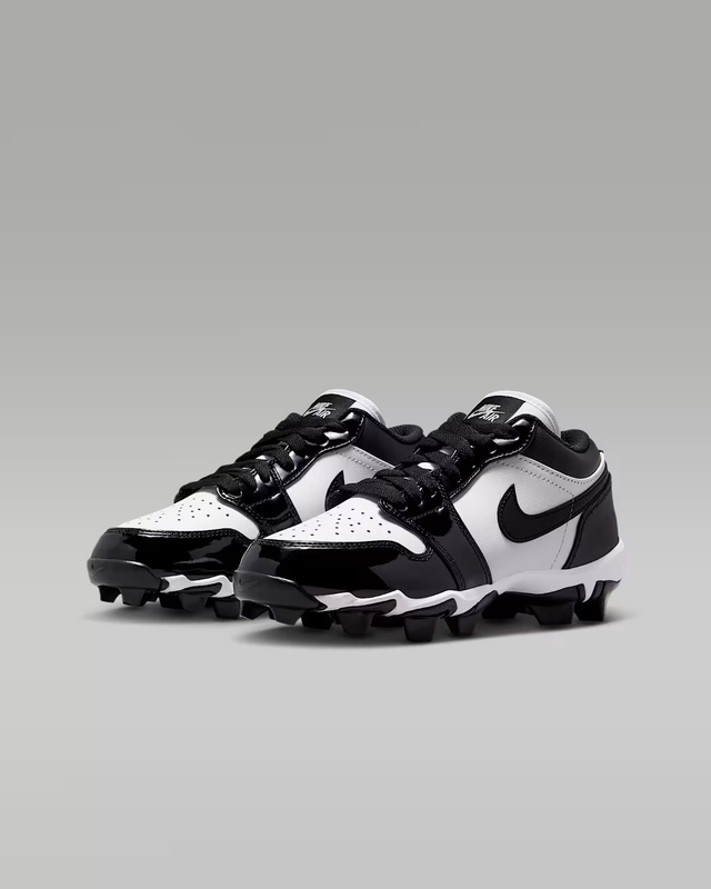 Jordan 1 Low Cleats White Patent Black Little/Big Kids' (GS) Size 11C - 6Y
