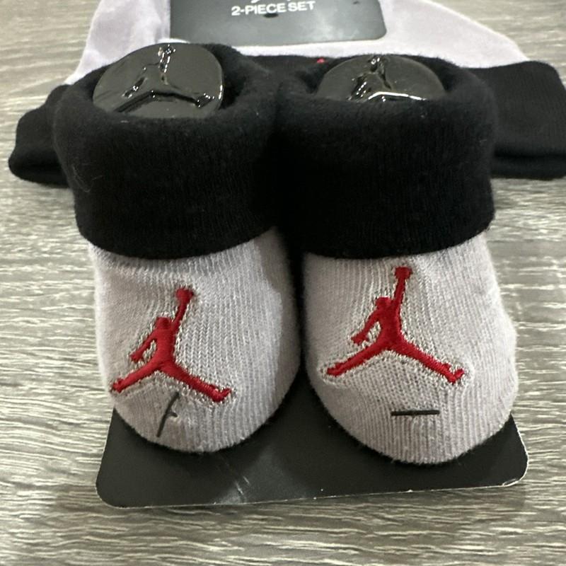 Jordan Booties Crib Hat And Booties Shoes Socks Baby Newborn 0/6 Gray Black