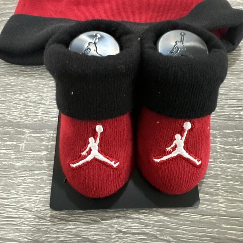 Jordan Booties Crib Hat And Booties Shoes Socks Baby Newborn 0/6 Red And Black