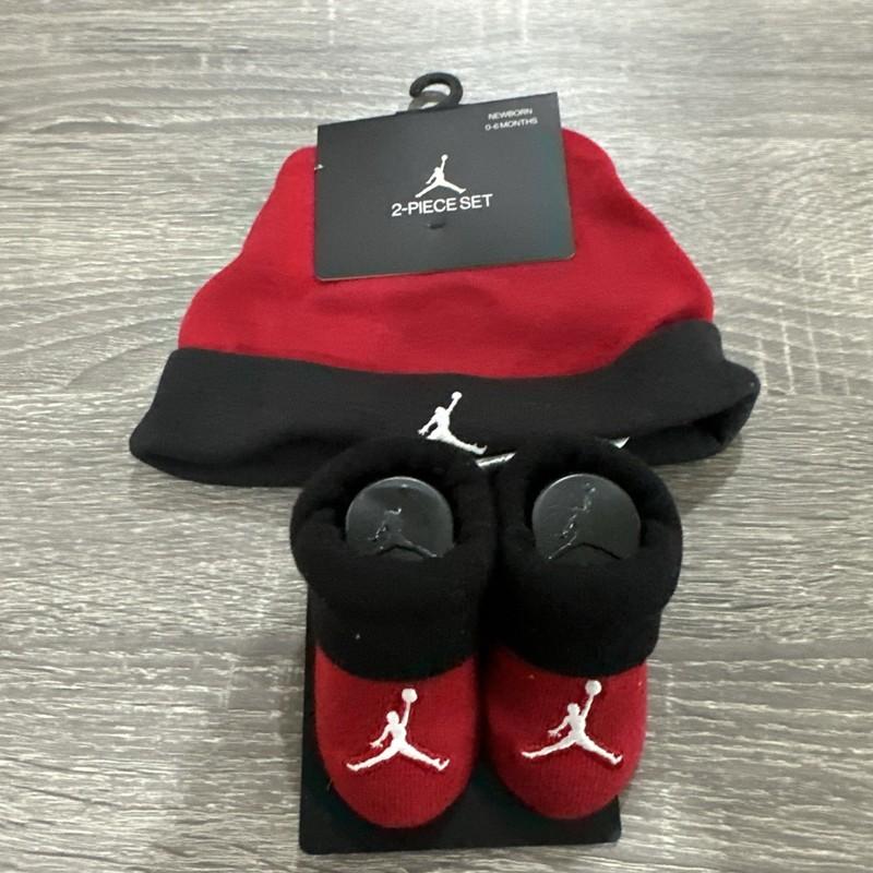 Jordan Booties Crib Hat And Booties Shoes Socks Baby Newborn 0/6 Red And Black