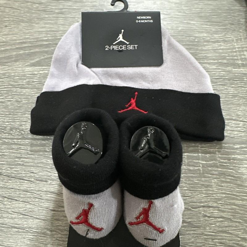 Jordan Booties Crib Hat And Booties Shoes Socks Baby Newborn 0/6 Gray Black