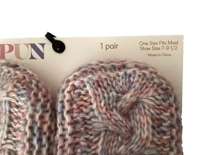 JOYSPUN Pink Knit Faux Fur Lined Bootie Slippers Socks Sz 7-9.5*