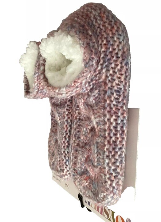 JOYSPUN Pink Knit Faux Fur Lined Bootie Slippers Socks Sz 7-9.5*