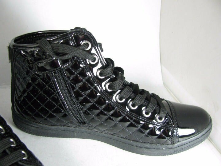 Juniors GEOX Girls Sneakers Black High Top Quilted Patent Leather Sz Y 6.5 New