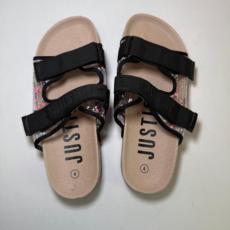 Justice Girls Adjustable Double Strap Cork Footbed Sandals Black Size 4