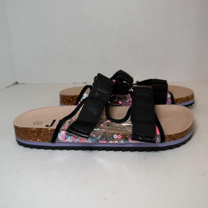 Justice Girls Adjustable Double Strap Cork Footbed Sandals Black Size 4