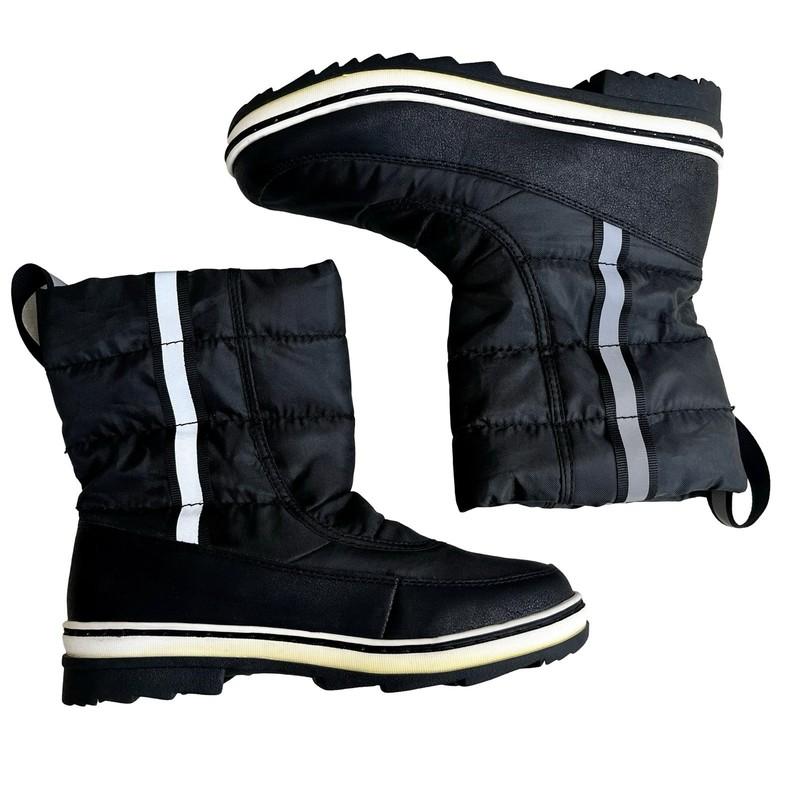 Justice Girls Black Winter Snow Boots SZ 3/5 M Waterproof Insulated Reflective