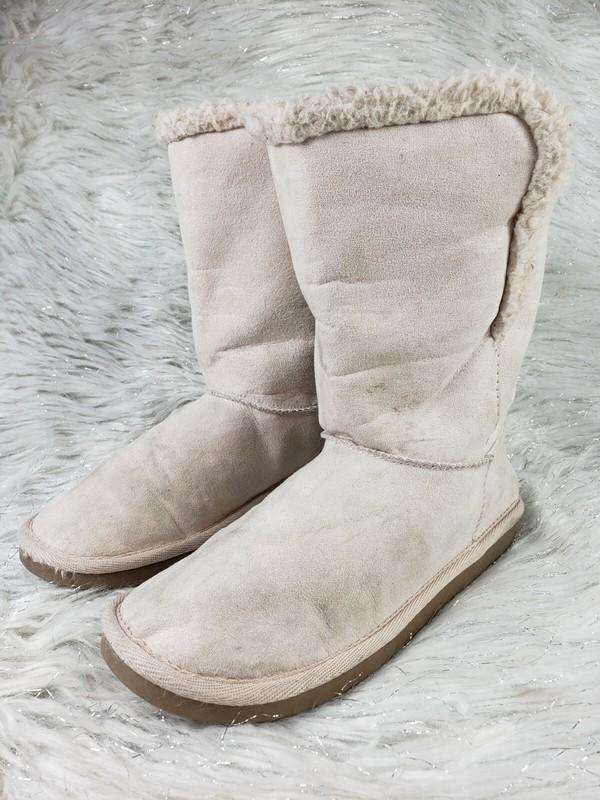 JUSTICE Girls Size 4 Slip On Faux Fur Booties Cream Ivory Style 120409