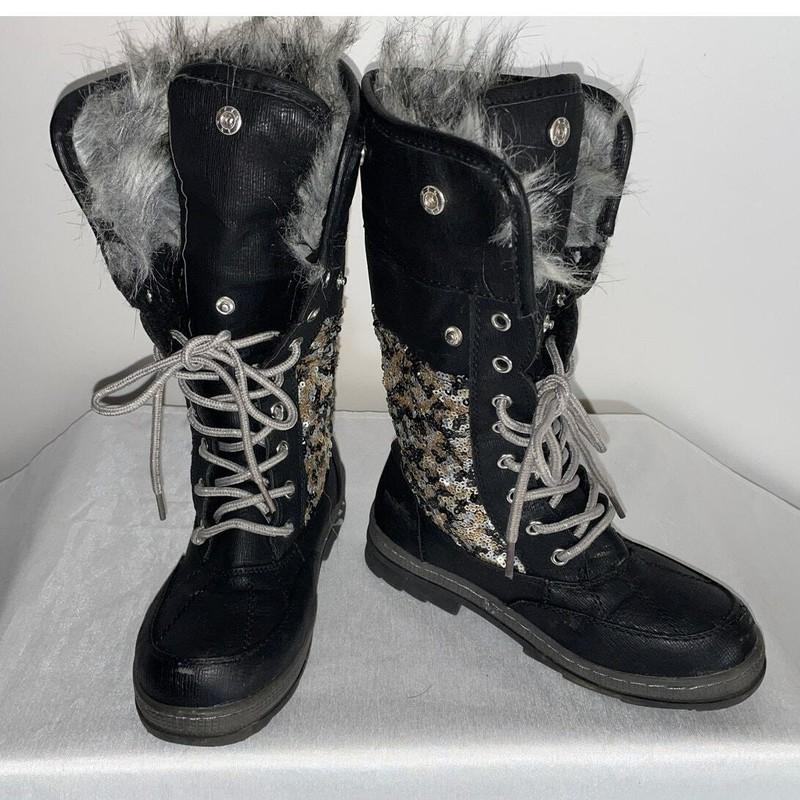 Justice Winter Boots W/ Sequins & Faux Fur - Girl's Size 3M - Fabulous