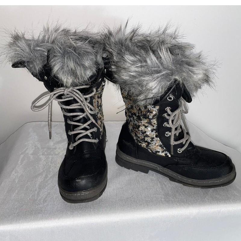 Justice Winter Boots w/ Sequins & Faux Fur - Girl's Size 3M - Fabulous