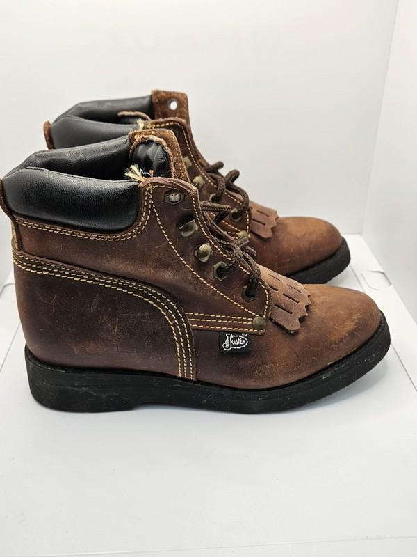 JUSTIN Juniors BROWN LEATHER KILTIE WESTERN Lace Up BOOTS SZ 13 D