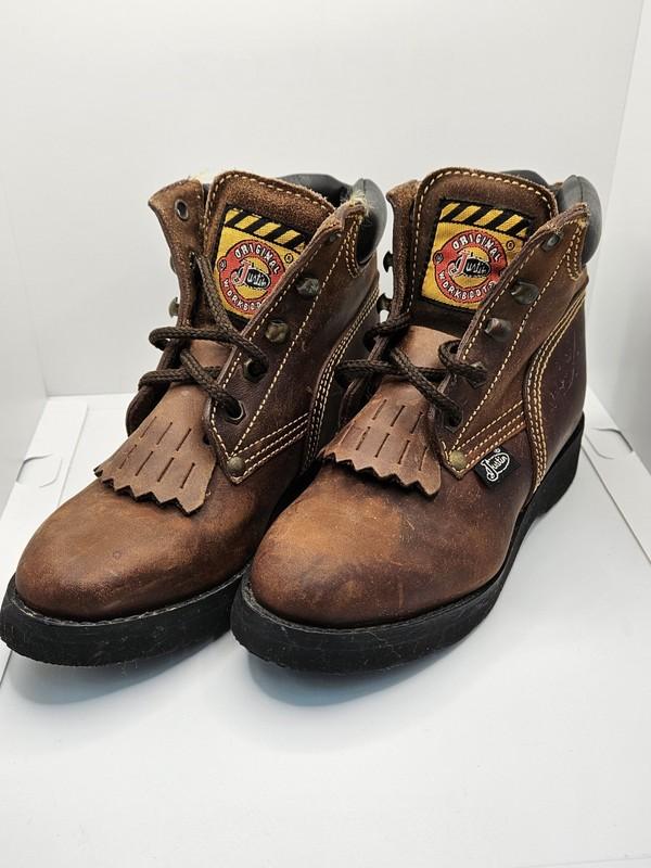 JUSTIN Juniors BROWN LEATHER KILTIE WESTERN Lace Up BOOTS SZ 13 D