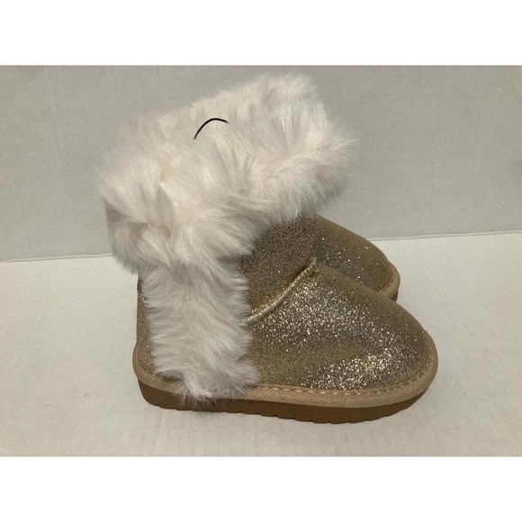 K KomforMe Girls Toddler Gold Glitter Faux Fur Winter Snow Boots US Size 7