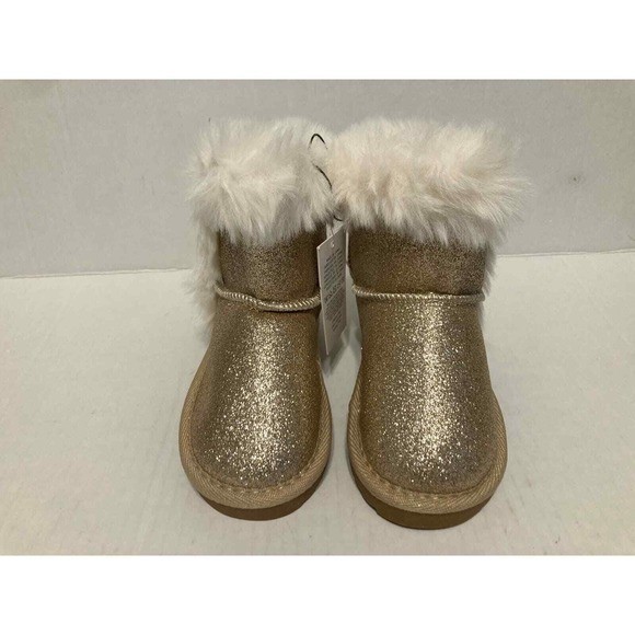 K KomforMe Girls Toddler Gold Glitter Faux Fur Winter Snow Boots US Size 7