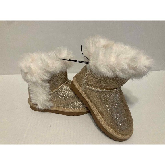 K KomforMe Girls Toddler Gold Glitter Faux Fur Winter Snow Boots US Size 7