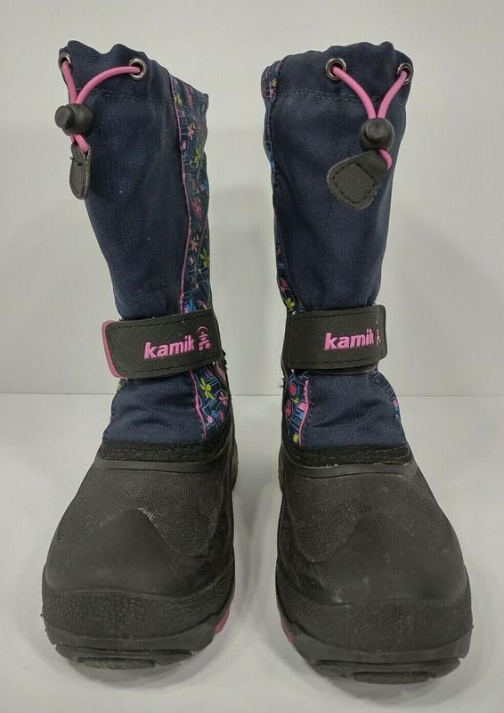 Kamik Blue Black Floral Print Snow Boots With Removable Liners Girls Kids Sz 3