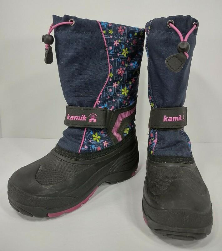 Kamik blue black floral print snow boots with removable liners girls kids sz 3