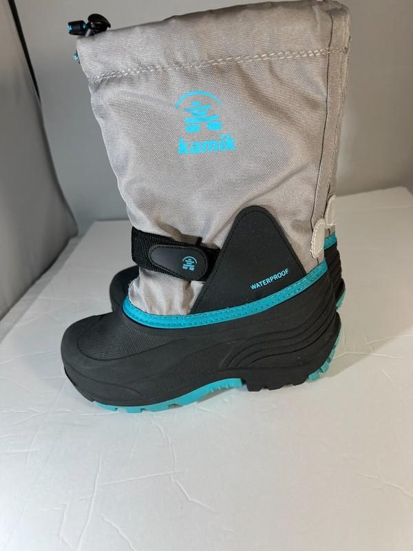 Kamik Kid Gray Saturday Winter Boots Drawstring Waterproof Moisture Wicking Sz 1