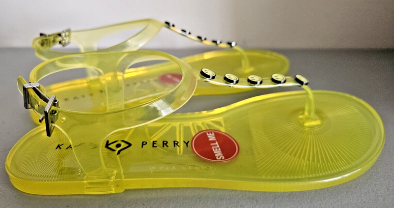 Katy Perry Women's The Geli-T Strap Flat Sandal Smiley Face Lemon Drop Sz. 8 NIB