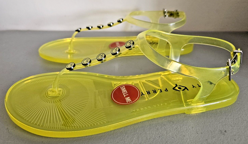 Katy Perry Women's The Geli-T Strap Flat Sandal Smiley Face Lemon Drop Sz. 8 NIB