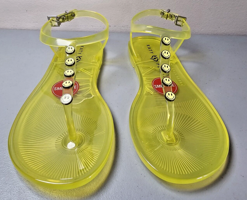 Katy Perry Women's The Geli-T Strap Flat Sandal Smiley Face Lemon Drop Sz. 8 NIB