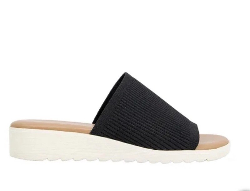 Kensie Women's Padded Slip-On Sandals Beige/Black Lightweight Soft Upper New