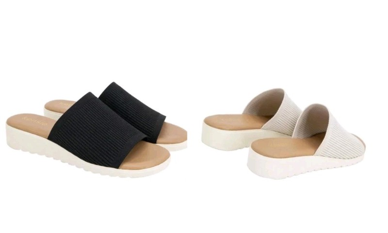 Kensie Women's Padded Slip-On Sandals Beige/Black Lightweight Soft Upper New