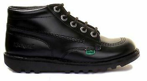 Kickers Kick Hi Lace Up Leather Boots Boy Shoes In Black Size US 4 - 7