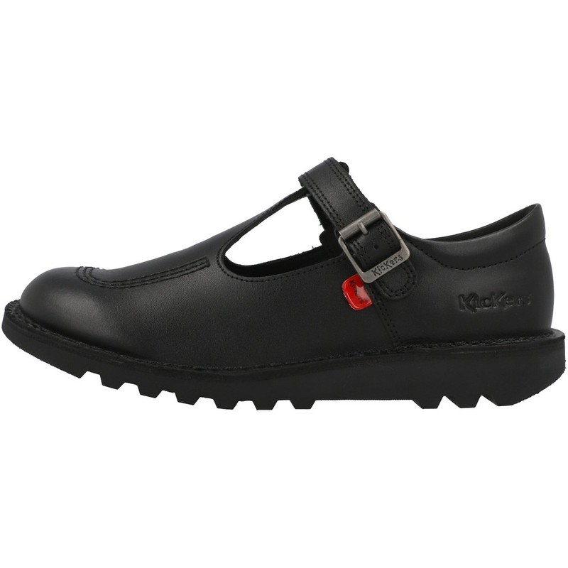 Kickers Kick T Vel Black T-bar Shoes Leather Hook & Loop Strap Classic Iconic