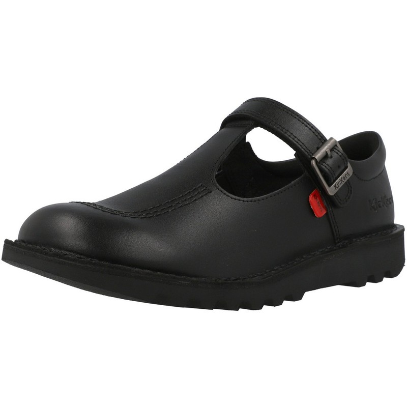Kickers Kick T Vel Black T-bar Shoes Leather Hook & Loop Strap Classic Iconic