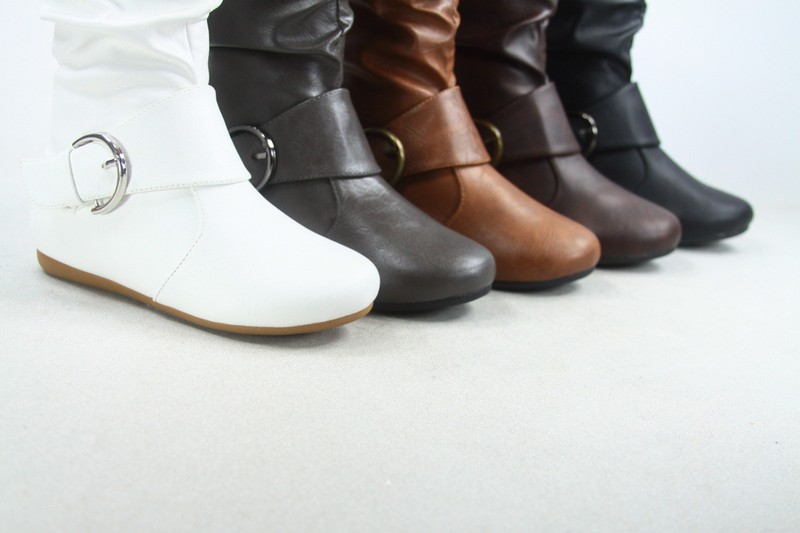 Kid's Youth's Causal Round Toe Flat Zip Buckle Slouch Boots Size 9 - 4 NEW